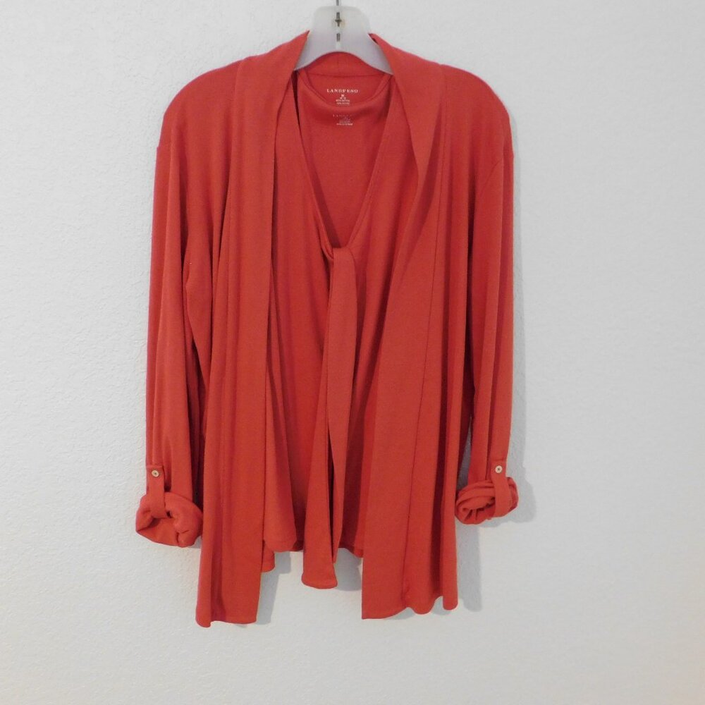 Lands End Women's 2 Piece Coral Tank Top and Open Cardigan Set Size Medium 10-12